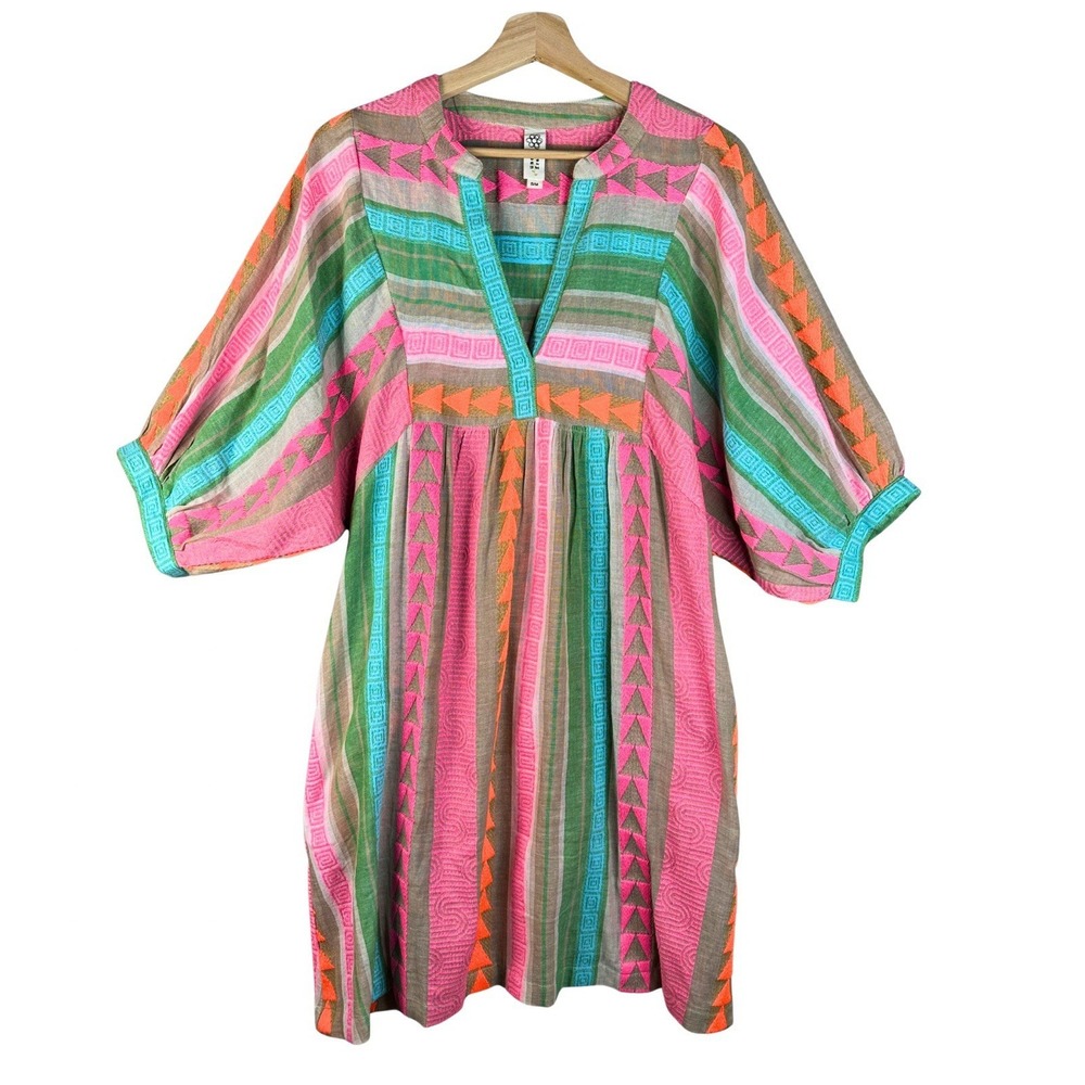 Uncle Frank Women's Multicolor Boho Bright Colors Dress V-Neck S/M